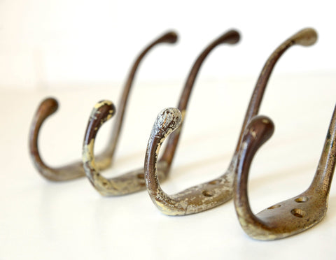 Vintage Metal Wall Hooks: Mid Century Rustic Coat Rack, Set of 9