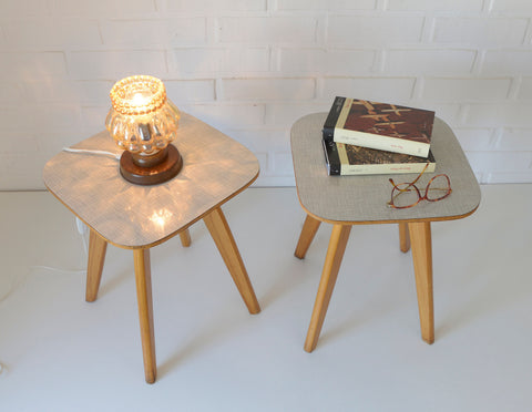 Vintage Mid-Century Modern Stools: Beech Wood Plant Stands, Set of 2