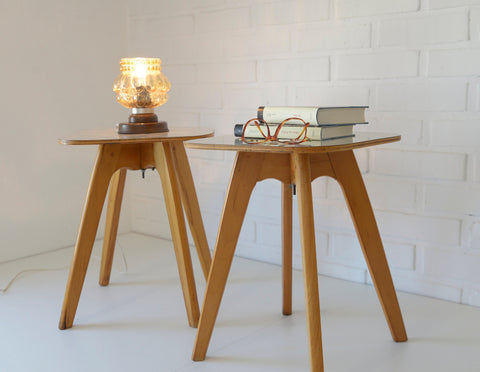 Vintage Mid-Century Modern Stools: Beech Wood Plant Stands, Set of 2
