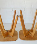 Vintage Mid-Century Modern Stools: Beech Wood Plant Stands, Set of 2