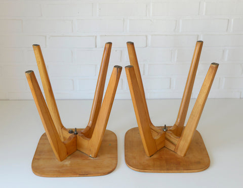 Vintage Mid-Century Modern Stools: Beech Wood Plant Stands, Set of 2