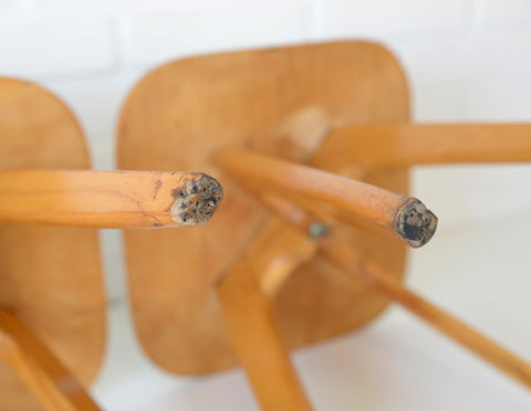 Vintage Mid-Century Modern Stools: Beech Wood Plant Stands, Set of 2