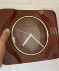 Vintage Brown Ceramic Wall Clock: Mid Century Retro Decor
