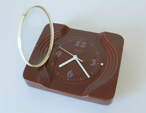 Vintage Brown Ceramic Wall Clock: Mid Century Retro Decor