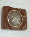 Vintage Brown Ceramic Wall Clock: Mid Century Retro Decor