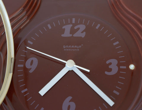 Vintage Brown Ceramic Wall Clock: Mid Century Retro Decor