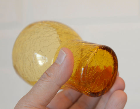 Vintage Amber Crackle Glass Shot Glass Set: Mid Century Modern Barware