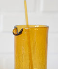 Vintage Amber Crackle Glass Shot Glass Set: Mid Century Modern Barware