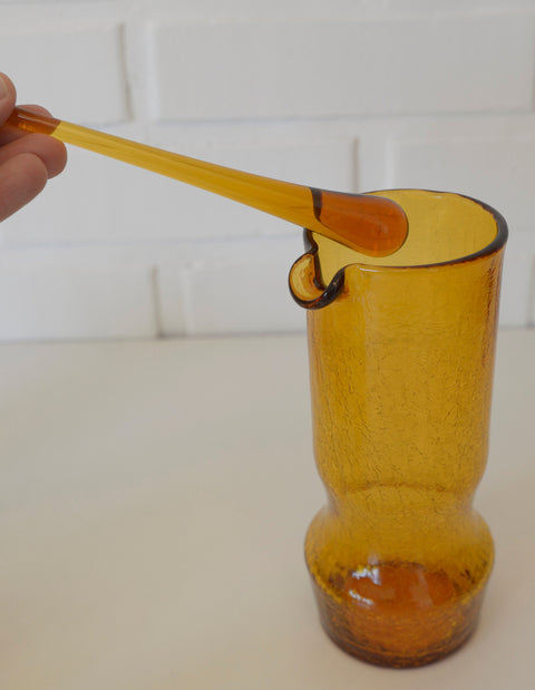 Vintage Amber Crackle Glass Shot Glass Set: Mid Century Modern Barware
