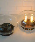 Set of 2 Vintage Space Age Sconces: Copper Industrial Flush Mount Lights