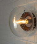 Set of 2 Vintage Space Age Sconces: Copper Industrial Flush Mount Lights