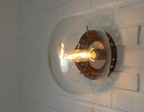 Set of 2 Vintage Space Age Sconces: Copper Industrial Flush Mount Lights