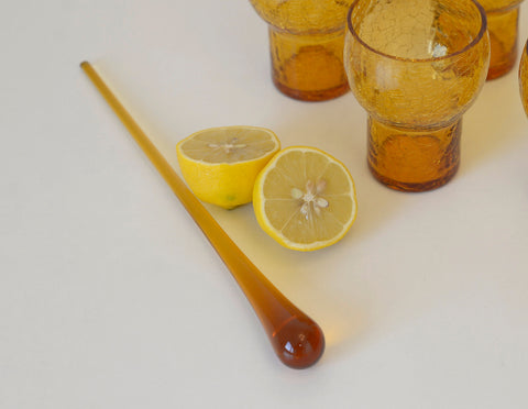 Vintage Amber Crackle Glass Shot Glass Set: Mid Century Modern Barware