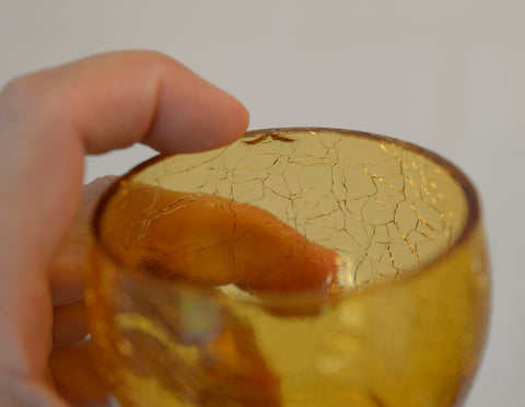 Vintage Amber Crackle Glass Shot Glass Set: Mid Century Modern Barware