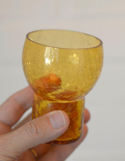 Vintage Amber Crackle Glass Shot Glass Set: Mid Century Modern Barware