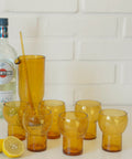 Vintage Amber Crackle Glass Shot Glass Set: Mid Century Modern Barware