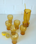 Vintage Amber Crackle Glass Shot Glass Set: Mid Century Modern Barware