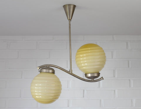 Antique Art Deco Chandelier: Caramel Glass Pendant Lamp, Yugoslavia 1940s