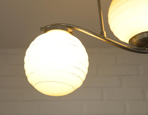 Antique Art Deco Chandelier: Caramel Glass Pendant Lamp, Yugoslavia 1940s