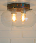 Set of 2 Vintage Space Age Sconces: Copper Industrial Flush Mount Lights
