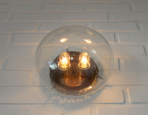 Set of 2 Vintage Space Age Sconces: Copper Industrial Flush Mount Lights