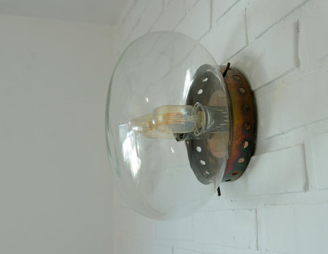 Set of 2 Vintage Space Age Sconces: Copper Industrial Flush Mount Lights
