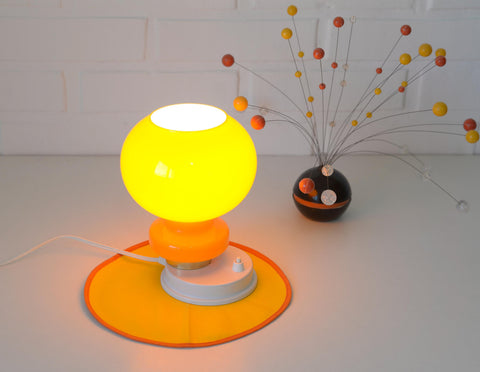 Vintage Orange Glass Table Lamp: Mid-Century Modern Bedside Light