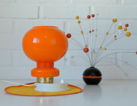 Vintage Orange Glass Table Lamp: Mid-Century Modern Bedside Light