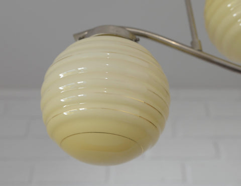Antique Art Deco Chandelier: Caramel Glass Pendant Lamp, Yugoslavia 1940s