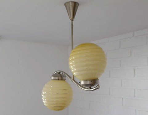 Antique Art Deco Chandelier: Caramel Glass Pendant Lamp, Yugoslavia 1940s