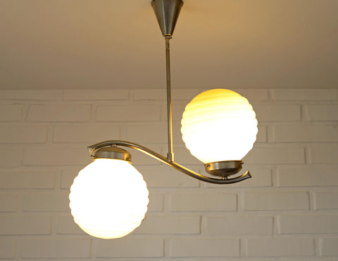 Antique Art Deco Chandelier: Caramel Glass Pendant Lamp, Yugoslavia 1940s
