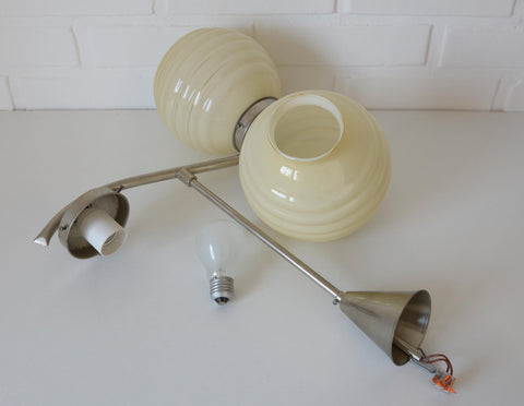 Antique Art Deco Chandelier: Caramel Glass Pendant Lamp, Yugoslavia 1940s