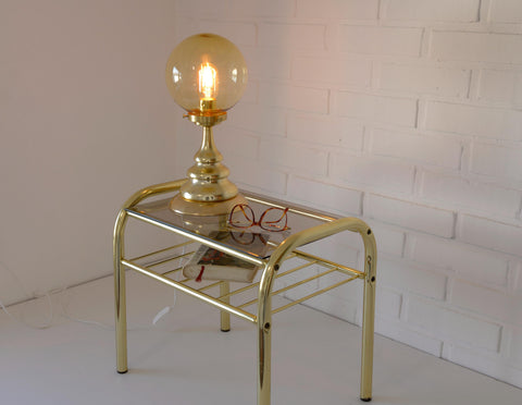 Vintage Gold Plant Stand: Mid Century Modern Side Table, Yugoslavia