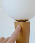 Vintage Wood Bedside Lamps, Handmade Glass Globe Desk Lamps, Yugoslavia 1960s (Pair)