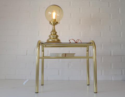 Vintage Gold Plant Stand: Mid Century Modern Side Table, Yugoslavia
