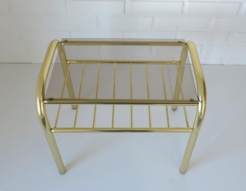 Vintage Gold Plant Stand: Mid Century Modern Side Table, Yugoslavia