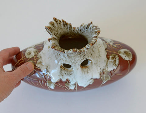 Vintage Fat Lava Ceramic Bud Vase: Brown Glaze Pottery