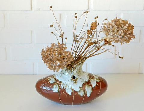 Vintage Fat Lava Ceramic Bud Vase: Brown Glaze Pottery