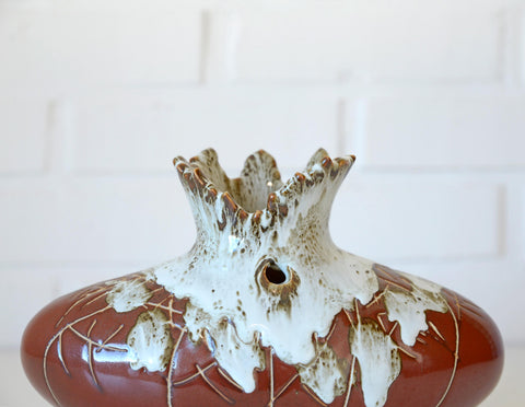 Vintage Fat Lava Ceramic Bud Vase: Brown Glaze Pottery