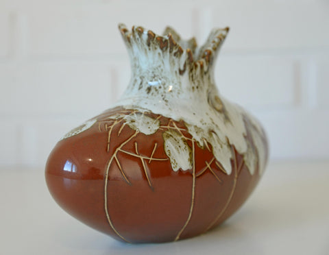 Vintage Fat Lava Ceramic Bud Vase: Brown Glaze Pottery