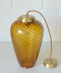 Vintage Amber Glass Pendant Lamp: Hand Blown Swirl Ceiling Light