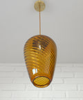 Vintage Amber Glass Pendant Lamp: Hand Blown Swirl Ceiling Light