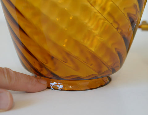 Vintage Amber Glass Pendant Lamp: Hand Blown Swirl Ceiling Light