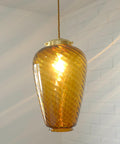 Vintage Amber Glass Pendant Lamp: Hand Blown Swirl Ceiling Light