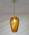 Vintage Amber Glass Pendant Lamp: Hand Blown Swirl Ceiling Light
