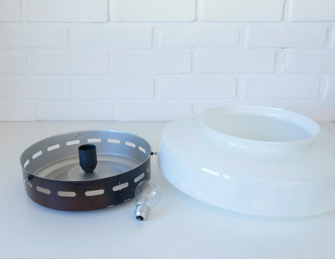 Vintage Space Age Sconce: Extra Large Opaline Glass Flush Mount Light