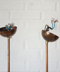 Vintage Copper Pendant Lights (Set of 2): Mid-Century Rustic Wooden Hanging Lamps