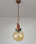 Vintage Copper Pendant Lights (Set of 2): Mid-Century Rustic Wooden Hanging Lamps