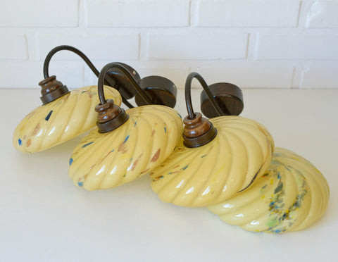 Art Deco Wall Sconces - Beige Marbled Glass, Yugoslavia 1930s (Set of 3)