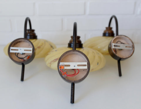 Art Deco Wall Sconces - Beige Marbled Glass, Yugoslavia 1930s (Set of 3)